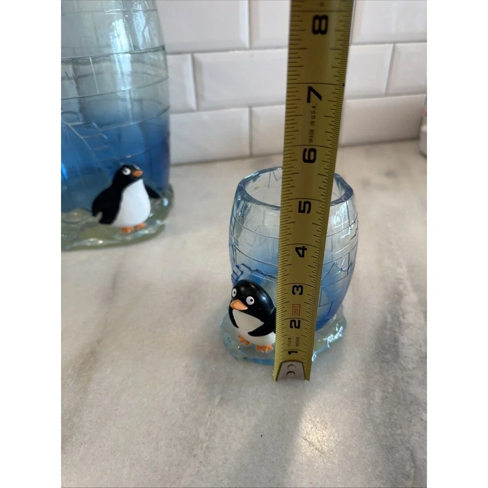 Vintage Heavy Acrylic Color mate Penguin/igloo Wastebasket cup toothbrush Holder